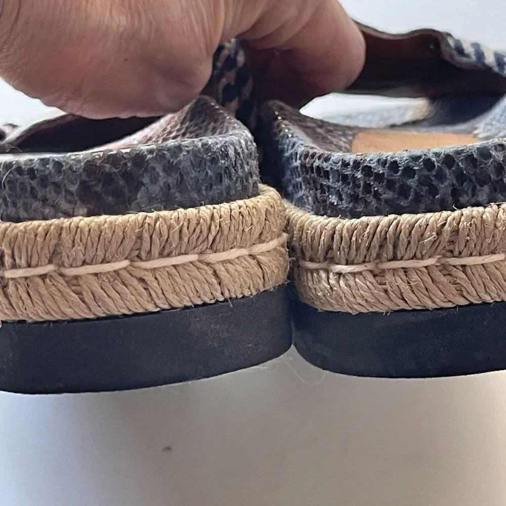 Free People‎ Navy Python Snakeskin Espadrille Slides, Size 37